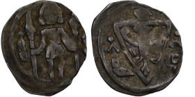 Germany. Brandenburg-Altstadt? Johann I and Otto III, 1220-1267. AR Denar (12mm, 0.55g). Standing figure / Coat of arms with eagle. Dannenberg 62 var;...