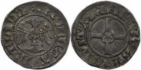 Germany. Lübeck. After 1379. AR Witten (18mm, 1.25g). Double headed eagle with wings spread / Cross patée with star in circle at center. Jesse 361. Go...