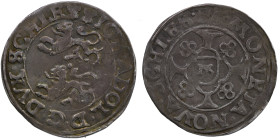 Germany. Schleswig. Johann Adolf, 1587 - 1616. Doppelschilling, 1/16 Taler struck 1596 (27mm, 3.38g). 2 lions left / Cross. Lange 281. Very Fine.