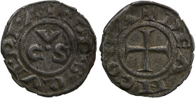 Italy. Ancona. 13th century. Denaro (15mm, 0.62g) Cross / VCS . CNI 13.2.5, table I,2. Fine.