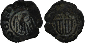 Italy. Sicily. Joan II (1458-1479). BI Denaro (13mm, 0.55g). Eagle / Shield. MIR. 233/2. Very Good.