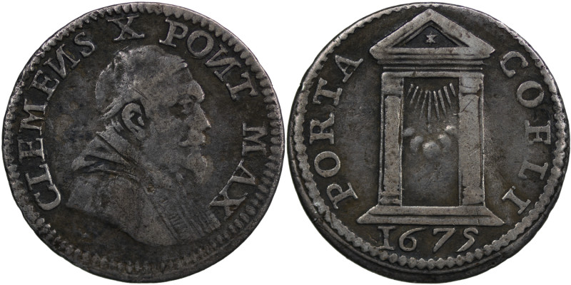 Italy. Clement X, 1670-1676. AR Grosso, struck 1675 (18mm, 1.26g). Capped bust r...