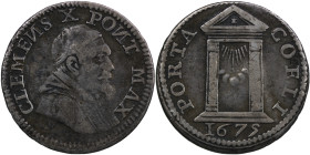 Italy. Clement X, 1670-1676. AR Grosso, struck 1675 (18mm, 1.26g). Capped bust right / Open holy door. KM 360; Berman 2028. Near Fine.