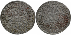 Polish-Lithuanian Commonwealth. Sigismund August of Poland, 1544-1572. AR Half Grosh, struck 1547 (19mm, 1.17g). Knight on horse left / Eagle. Gumowsk...