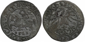 Polish-Lithuanian Commonwealth. Sigismund August of Poland, 1544-1572. AR Half Grosh, struck 1561 (19mm, 1.12g). Knight on horse left / Eagle. Gumowsk...