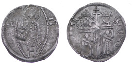 Serbia. Stefan Uros IV Dušan (1331-1355). AR Dinar (19mm, 1.17g). ELIA IPAE IPOR STIA, Czar standing facing with stemma and scepter, right czarina wit...