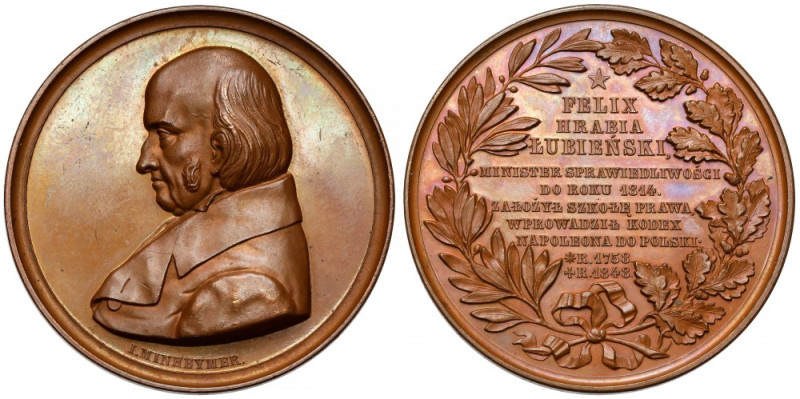 Medal, Hrabia Felix Łubieński 1848 Piękny stan. 
 Sygnowany Minheymer. 
 Brąz,...