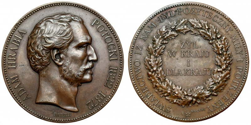 Medal, Adam hrabia Potocki 1872 Trochę obić na awersie, niewielkie wżerki za por...