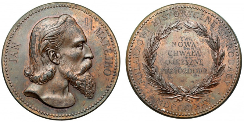 Medal, Jan Matejko - Malarzowi Historycznemu Rodacy, 1875 Medal autorstwa Barre’...