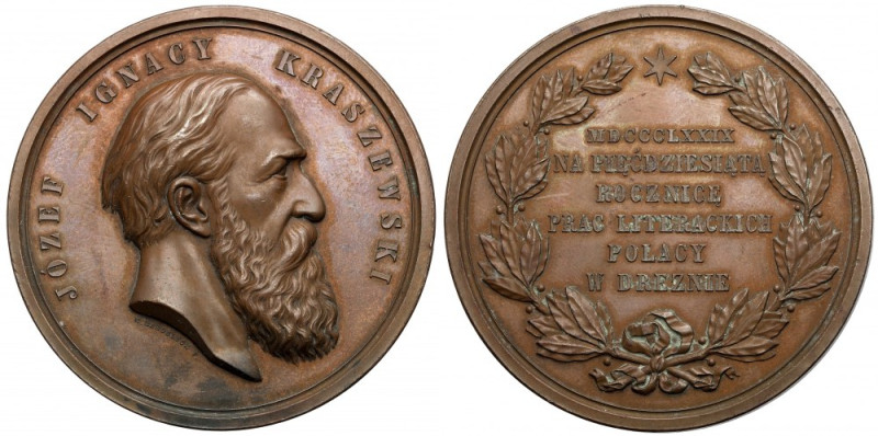 Medal, Józef Ignacy Kraszewski 1879 - głowa w prawo Bardzo dobry stan zachowania...