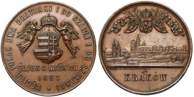 Medal, Przyjaźn polsko-węgierska, Kraków 1887 Medal wykonany nakładem M. Kurnato...