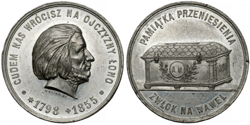 Medal, Przeniesienie zwłok Adama Mickiewicza na Wawel 1890 Sygnowany W. GŁOWACKI...
