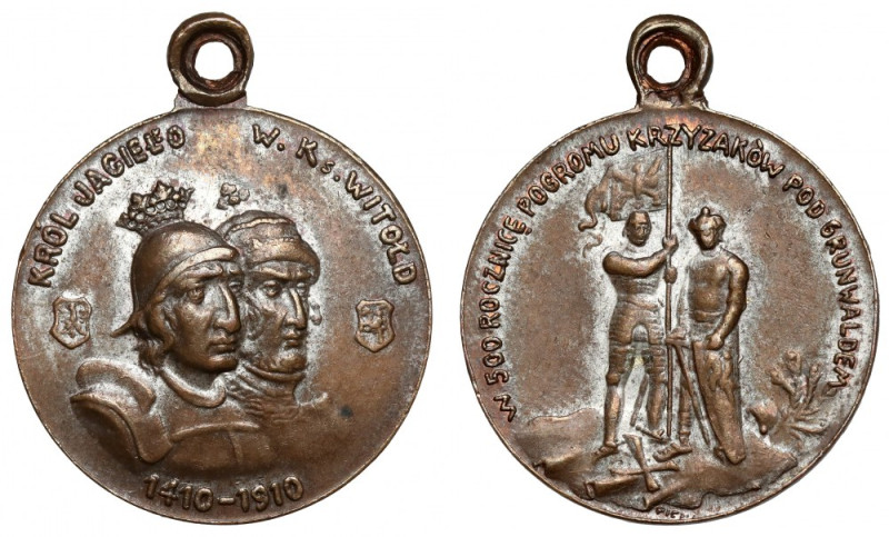 Medal, 500. rocznica Bitwy pod Grunwaldem 1910 Brąz srebrzony, resztki srebrzeni...