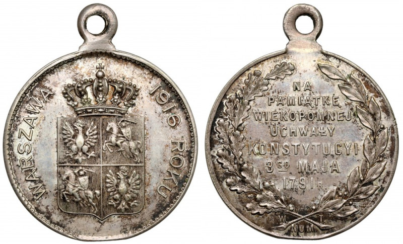 Medalik, 125 rocznica Uchwalenia Konstytucji 3 Maja 1916 Srebro, średnica 28,5 m...