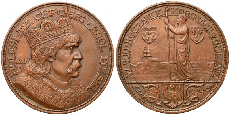 Medal, 900-lecie koronacji Bolesława Chrobrego 1924 (duży, 55mm) Piękny stan zac...