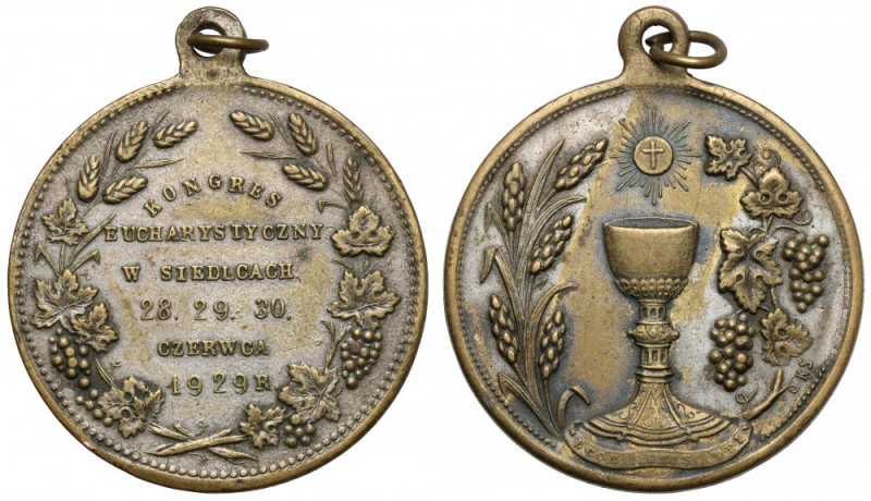 Medalik, Kongres Eucharystyczny w Siedlcach 1929 Mosiądz z pozostałościami srebr...