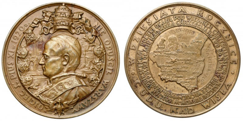 Medal, 10. Rocznica Cudu nad Wisłą / papież Pius XI 1930 Medal autorstwa Stefana...