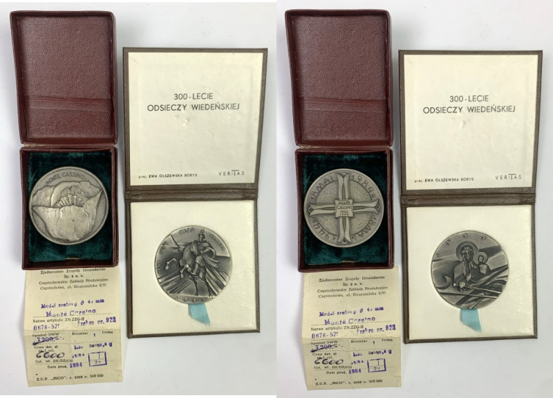 Medale - Monte Cassino i Odsiecz Wiedeńska Ag.925, średnica 45,5 mm, waga 45 g A...