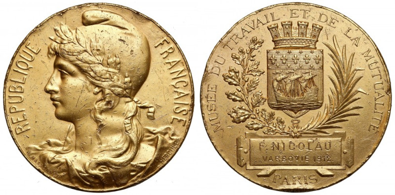 Francja, Medal z dedykacją dla Mikołaja z Warszawy 1912 Uszkodzenia rantu, obici...