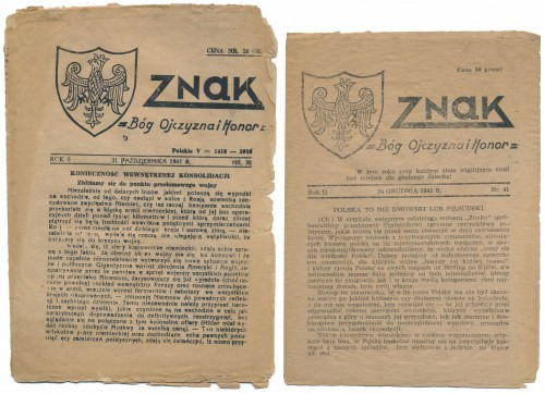 ZNAK Bóg Ojczyzna i Honor - Nr.38 i 41 1941 (2szt) 

More photos and full item...