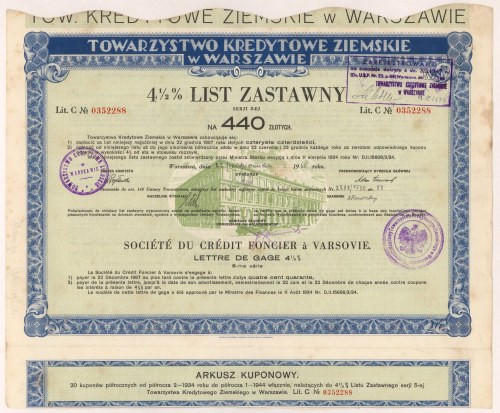 Warszawa, TKZ, List zastawny 440 zł 1935 

More photos and full item descripti...