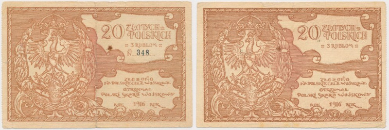 Polski Skarb Wojskowy, 20 złotych = 3 ruble 1916 Reference: Lucow 495 (R4)
Grad...
