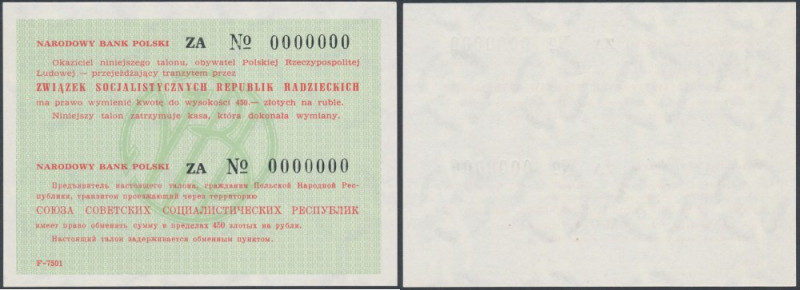 Talon tranzytowy NBP na ZSRR, 450 zł - WZÓR - numeracja zerowa 

More photos a...