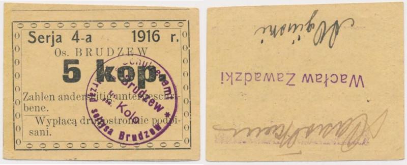 Brudzew, 5 kopiejek 1916 Ser. 4-a Reference: Podczaski R-033.B.1
Grade: AU 

...
