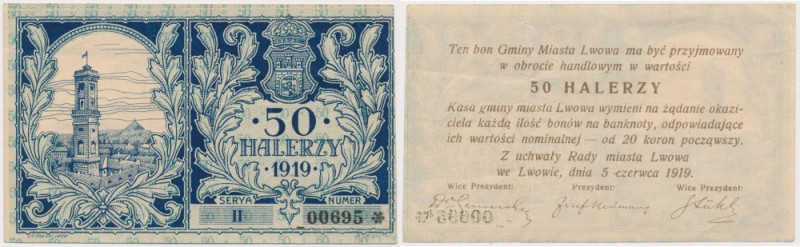 Lwów, 50 halerzy 1919 - Ser.II Reference: Podczaski G-203.C.1.a
Grade: XF- 

...