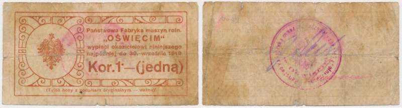 Oświęcim, Państwowa Fabryka Maszyn Roln., 1 korona (1919) Reference: Podczaski G...