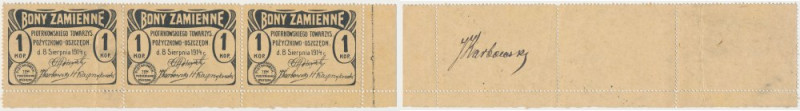 Piotrków, fragment ARKUSZA, 3x 1 kopiejka 1914 - z podpisem Lewy bon złamany, po...
