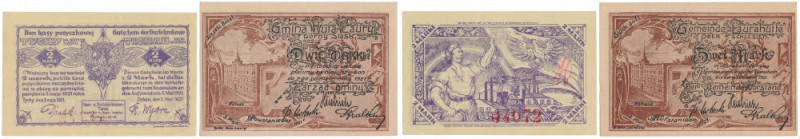 Tychy, 2 marki 1921 i Huta Laury, 2 marki 1921 (2szt) Tychy st.~2+, naddarty; Hu...