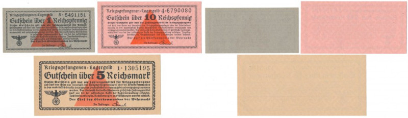 Uniwersalne Bony Obozowe na 1, 10 Rpf i 5 Rmk (1939) - zestaw (3szt) Reference: ...