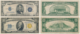 USA, 5 & 10 Dollars 1934 Silver Certificate (2pcs)