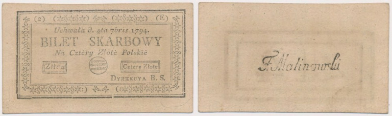 4 złote 1794 - (2)(E) Bez żadnych ugięć, jedynie trochę nieświeża. Reference: Mi...
