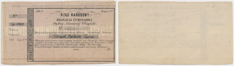Powstanie Styczniowe, Obligacja tymczasowa 1.000 złotych 1863 Rzadszy, wyższy no...