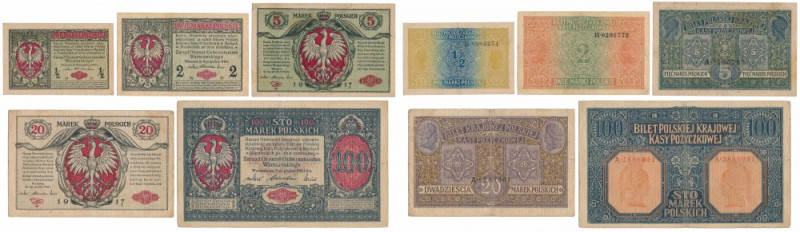 Jenerał / Generał 1/2 - 100 mkp 1916 (5szt) 1/2 mkp st.2 5, 20 i 100 mkp st.4, w...
