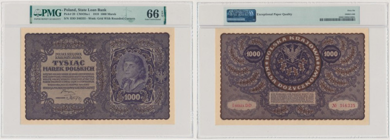 1.000 mkp 1919 - I Serja DD (Mił.29b) Reference: Miłczak 29b
Grade: PMG 66 EPQ ...