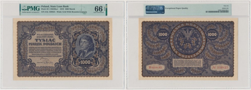 1.000 mkp 1919 - III Serja AL (Mił.29i) Reference: Miłczak 29i
Grade: PMG 66 EP...