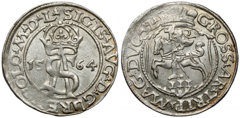 Zygmunt II August, Trojak Wilno 1564 - piękny Menniczy, z delikatnym niedobiciem...