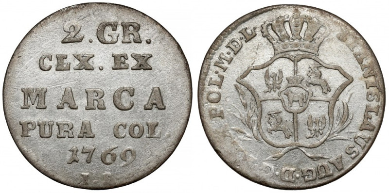 Poniatowski, Półzłotek 1769 IS Ładna moneta. Odmiana z nieprezentowanym w katalo...