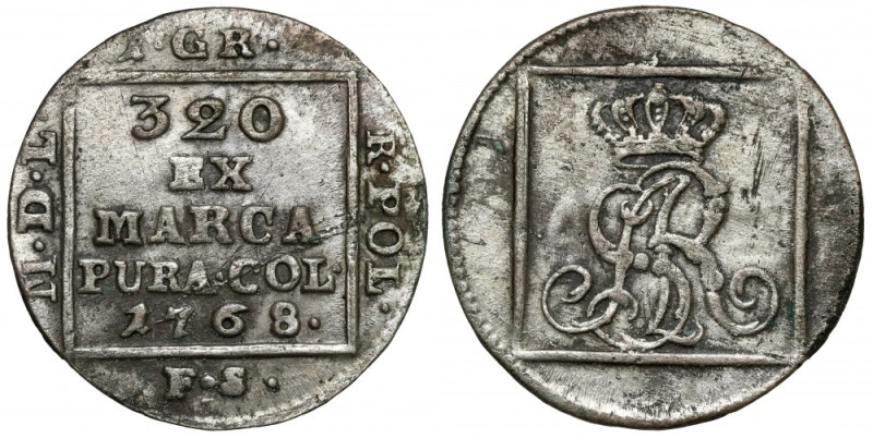 Poniatowski, Grosz srebrny 1768 FS Ostatni rocznik srebrników z inicjałami F.S. ...