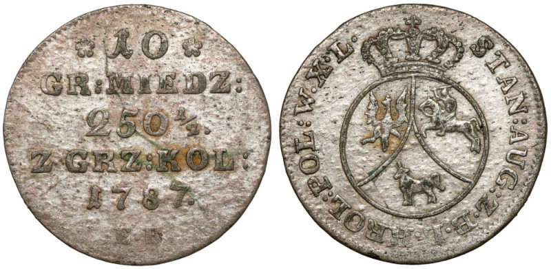 Poniatowski, 10 groszy 1787 EB Pierwszy rocznik dziesięciogroszówek miedzianych ...
