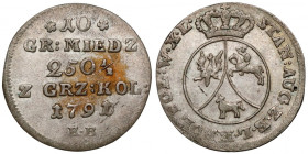 Poniatowski, 10 groszy 1791 EB - przebitka z 1790