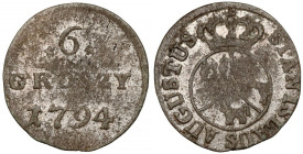 Poniatowski, 6 groszy 1794 - drugi typ