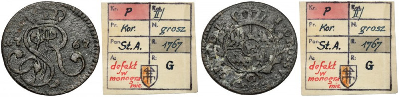 Poniatowski, Grosz 1767-G, Kraków - zawijas - ex. Kałkowski Odmiana z monogramem...