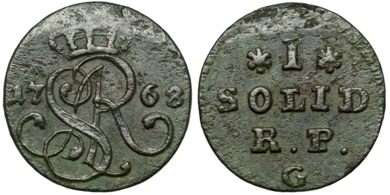 Poniatowski, Szeląg 1768-G, Kraków Reference: Parchimowicz-Brzeziński 1.c3
Grad...