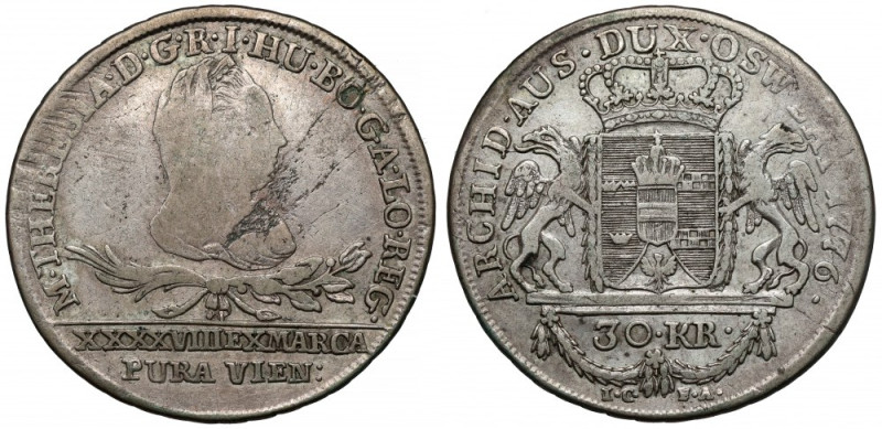 Galicja i Lodomeria, 30 krajcarów 1776, Wiedeń Drugi rocznik najwyższego nominał...