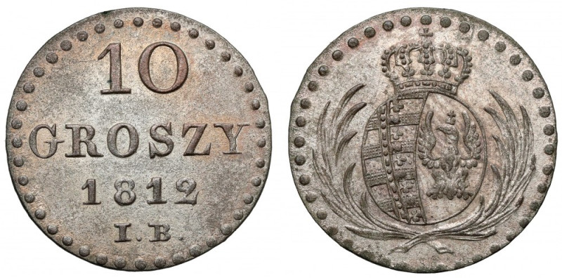 Księstwo Warszawskie, 10 groszy 1812 IB Bardzo ładnie zachowane srebrzenie bilon...