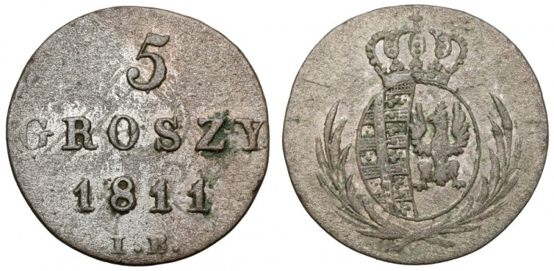 Księstwo Warszawskie, 5 groszy 1811 IB - mała cyfra Drugi typ pierwszego rocznik...